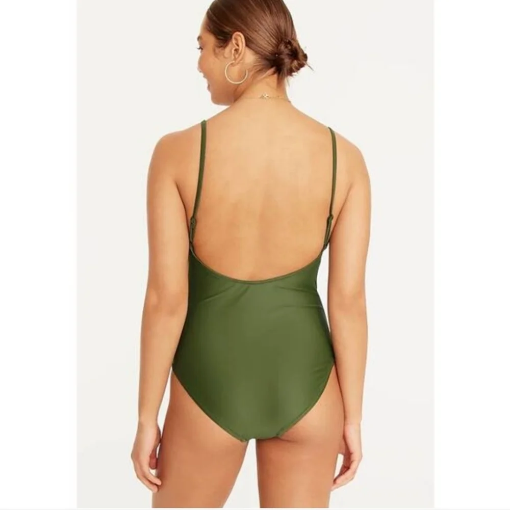 J Crew re-imagined Scoopneck Safari Green Low Cut One Piece Swimsuit Size 18